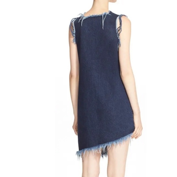 Marques Almeida Asymmetrical Hem Dark Was Denim Mini Shift Sleeveless Dress - Picture 2 of 12